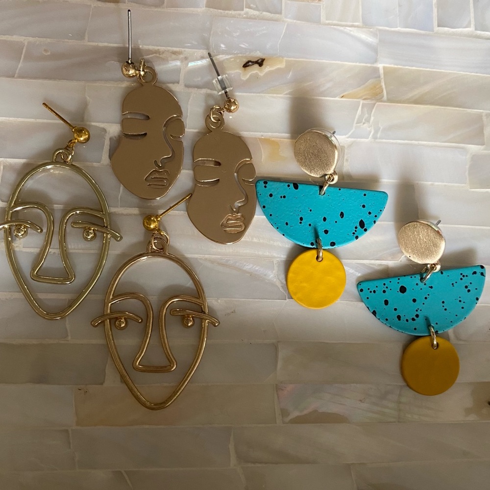 Face Abstract Statement Earrings (3 pieces)